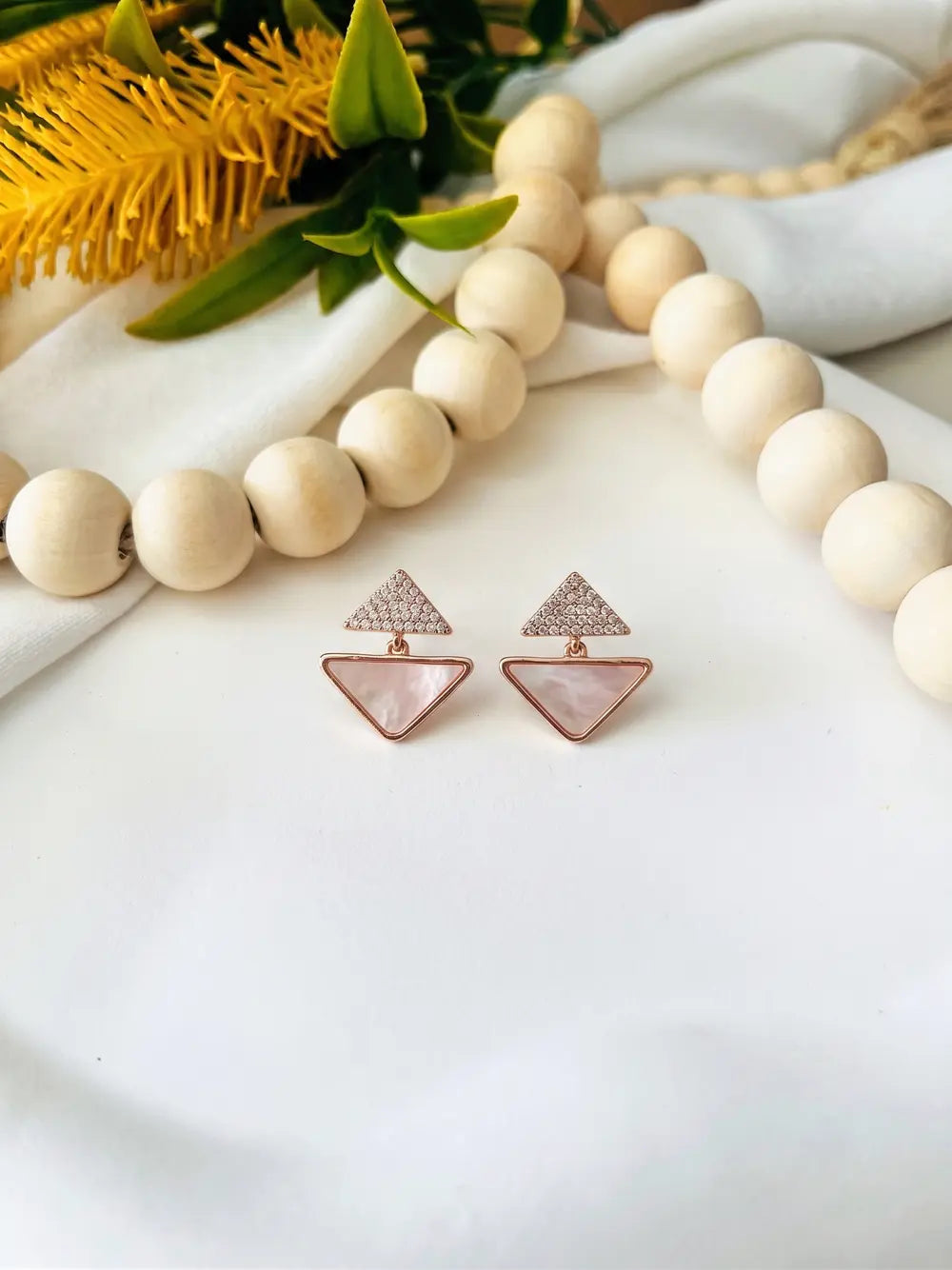 Rose Gold Pearl Triangle Drop Earrings