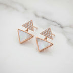 Rose Gold Pearl Triangle Drop Earrings