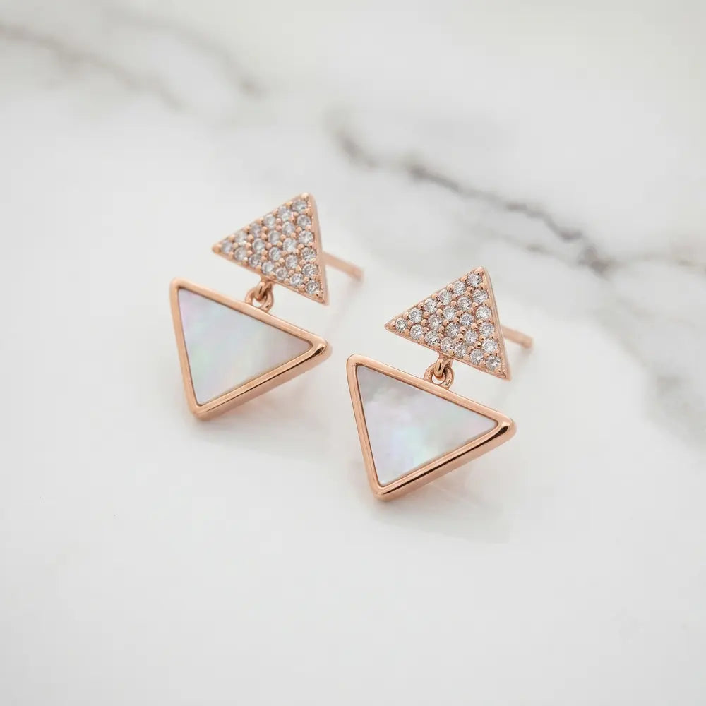 Rose Gold Pearl Triangle Drop Earrings