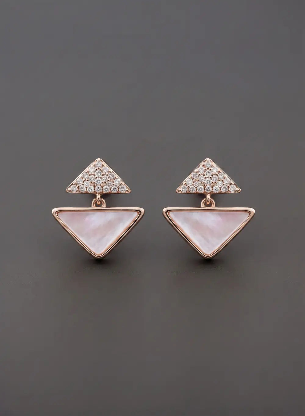 Rose Gold Pearl Triangle Drop Earrings