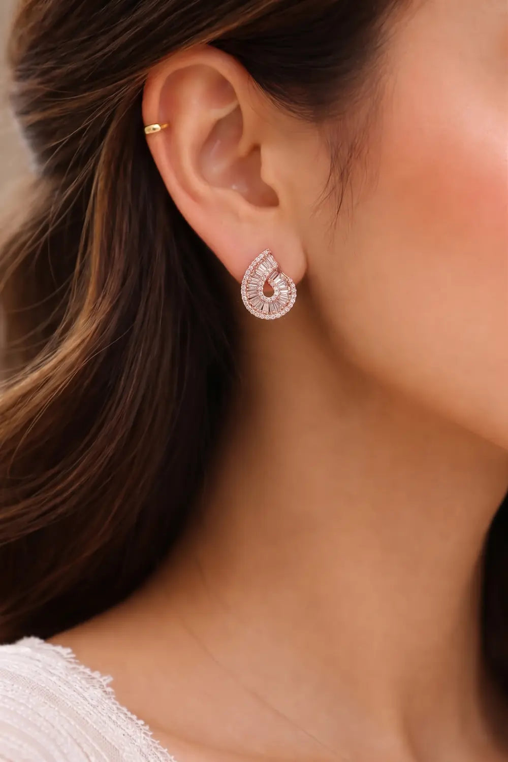 Rose Gold Teardrop Sparkle Stud Earrings