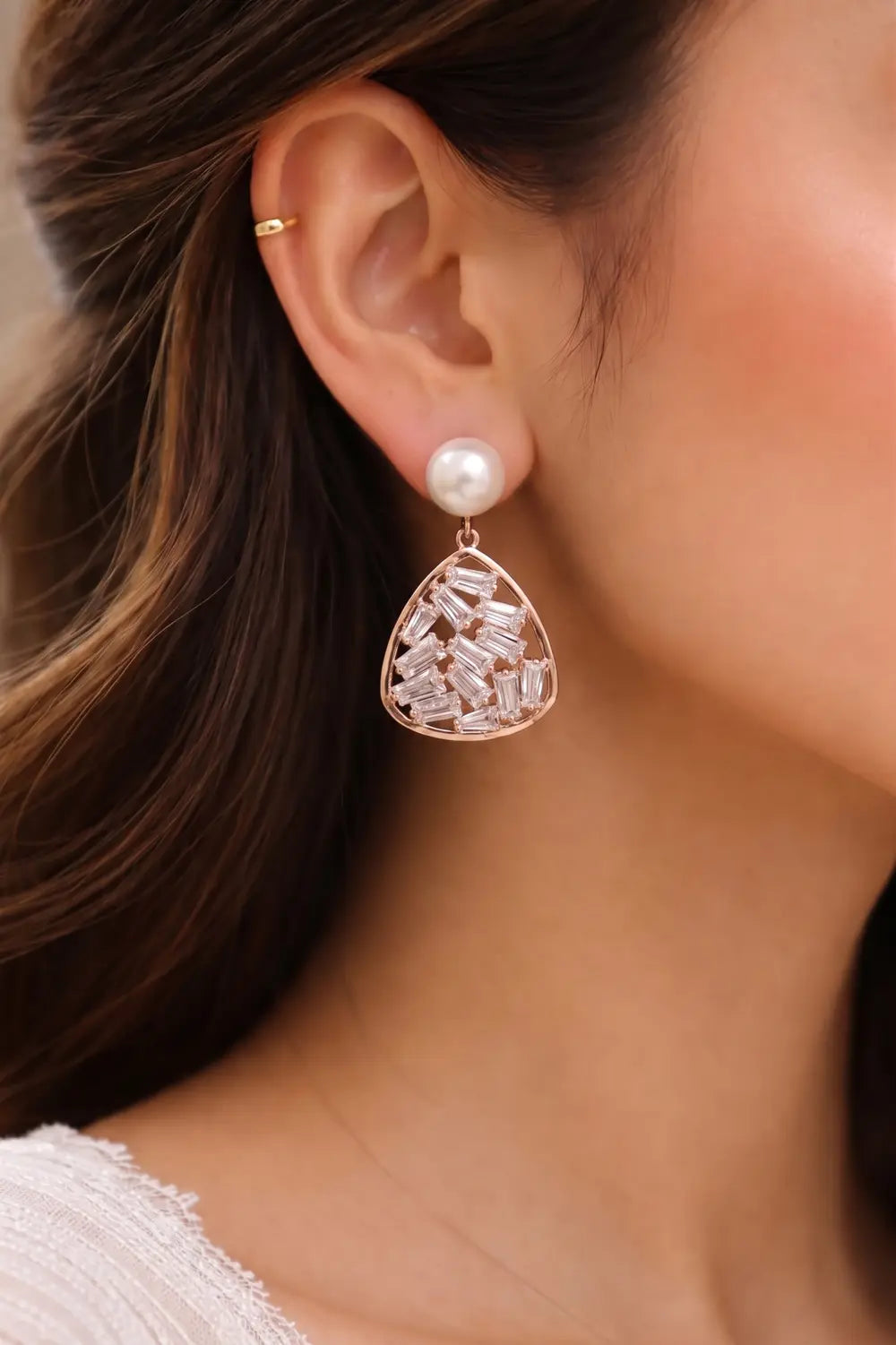 Rose Pearl Prism Drop Earrings