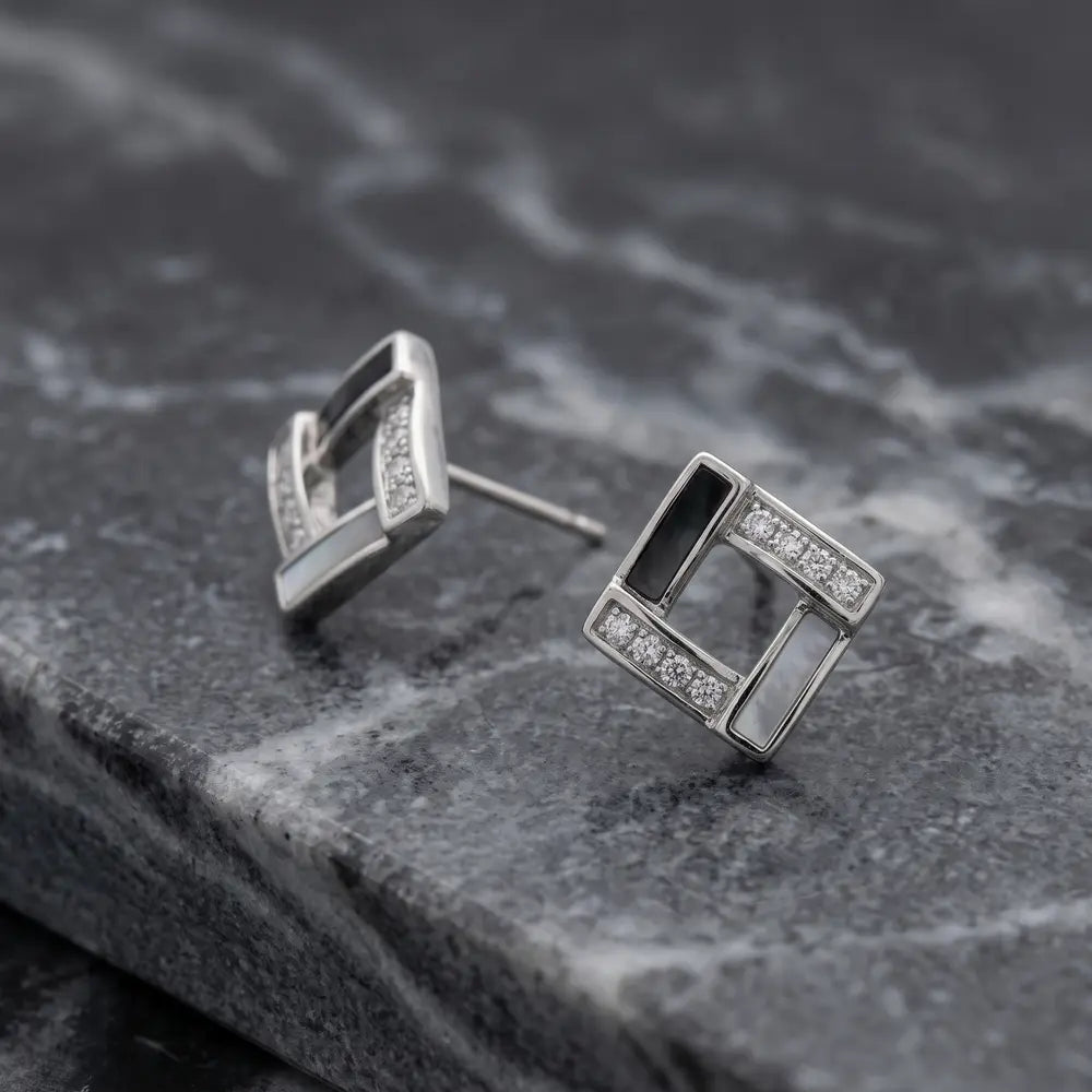 Rose Luxe Geometric Crystal Stud Earrings