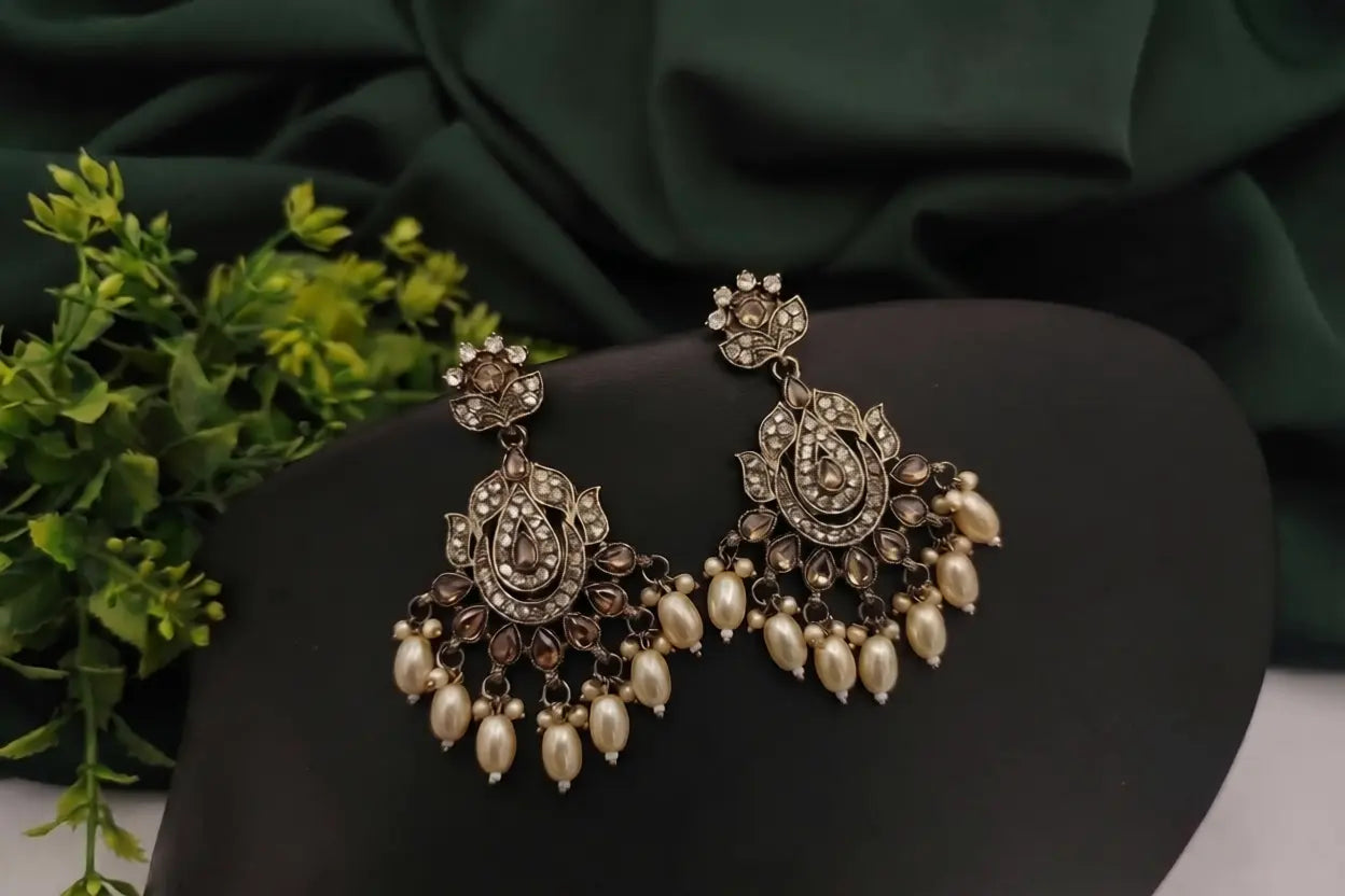 Royal Aabha Pearl Polki Chandbali Earrings