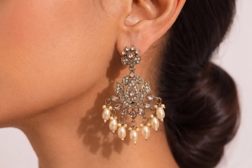 Royal Aabha Pearl Polki Chandbali Earrings