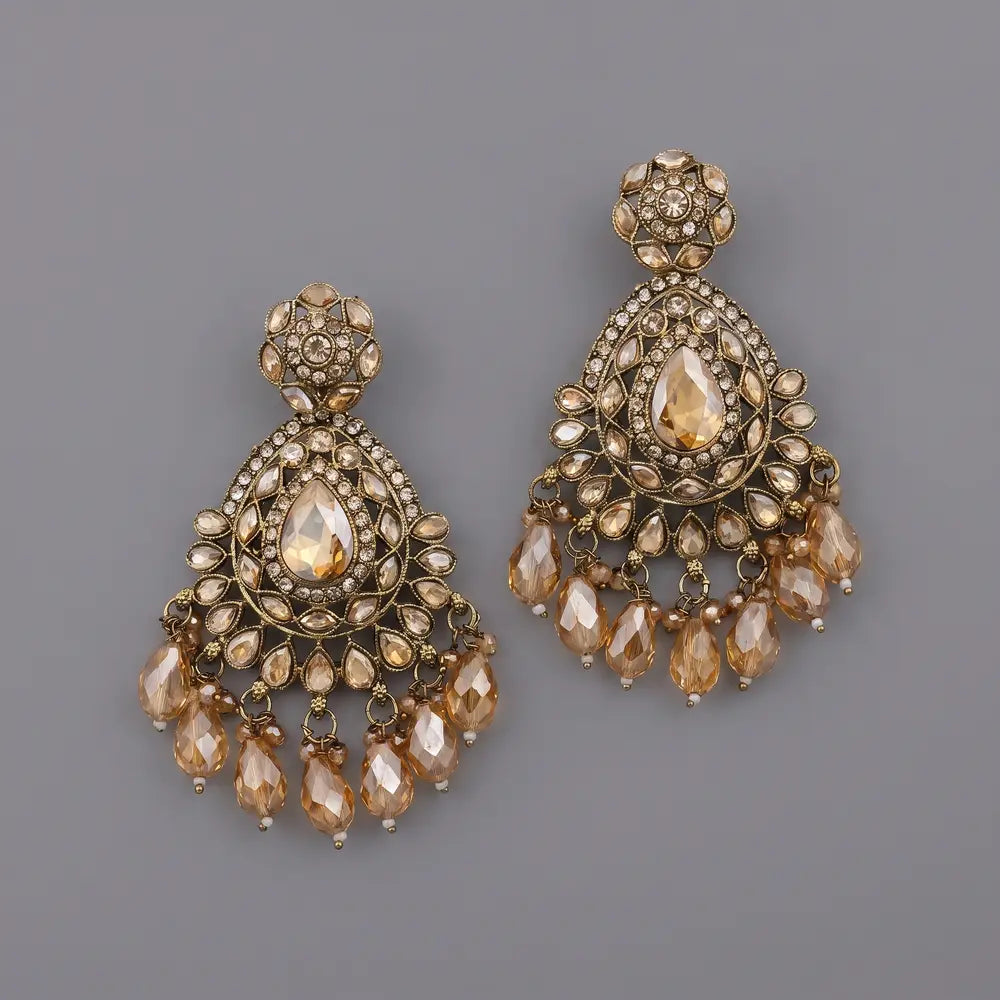 Royal Antique Gold Champagne Chandbali Earrings