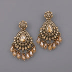 Royal Antique Gold Champagne Chandbali Earrings