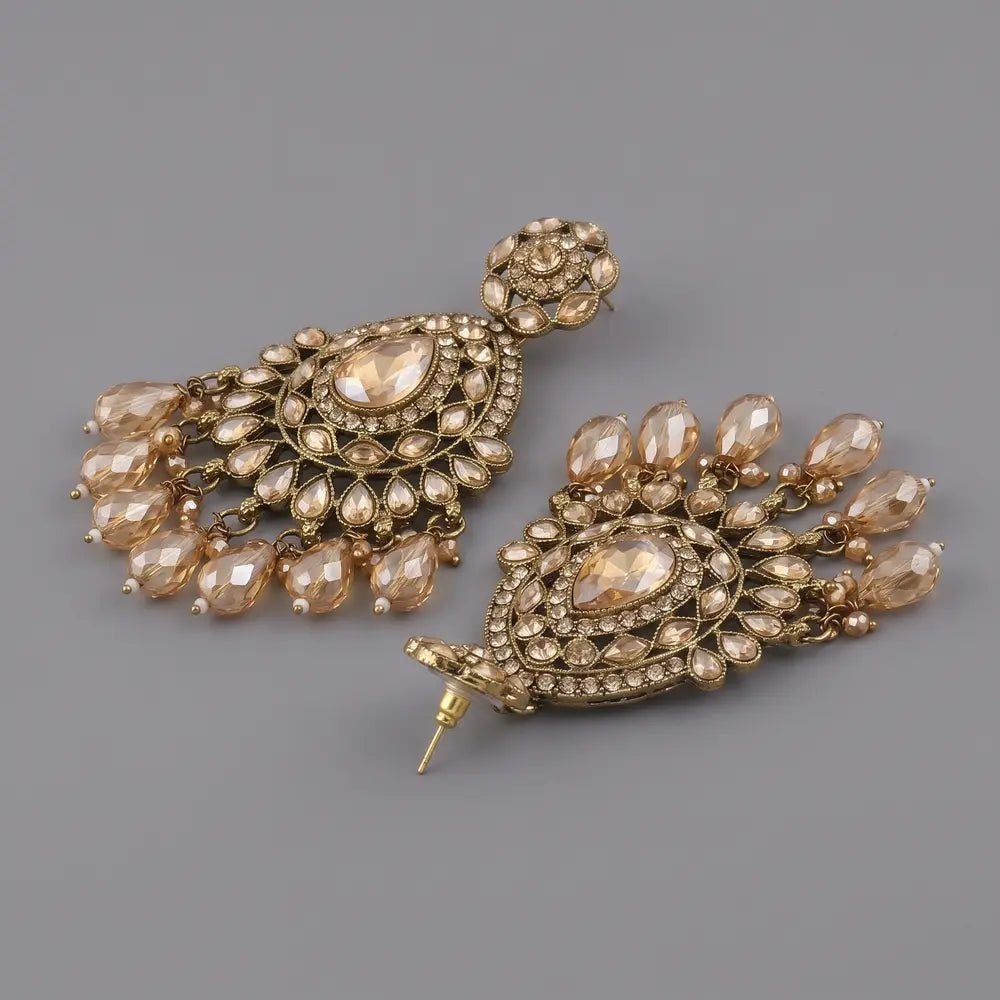 Royal Antique Gold Champagne Chandbali Earrings
