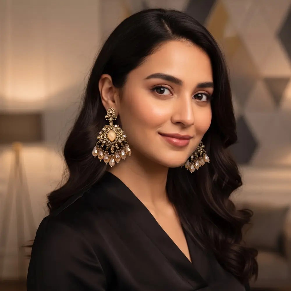 Royal Antique Gold Chandbali Earrings