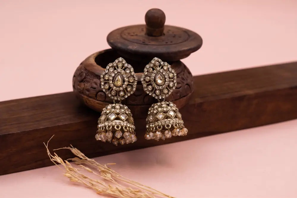 Royal Champagne Kundan Jhumka Earrings
