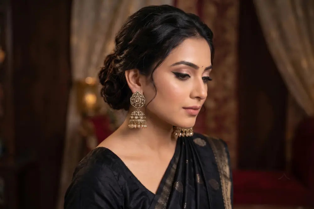 Royal Champagne Kundan Jhumka Earrings