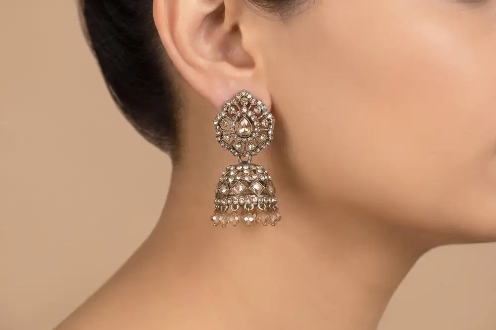 Royal Champagne Kundan Jhumka Earrings