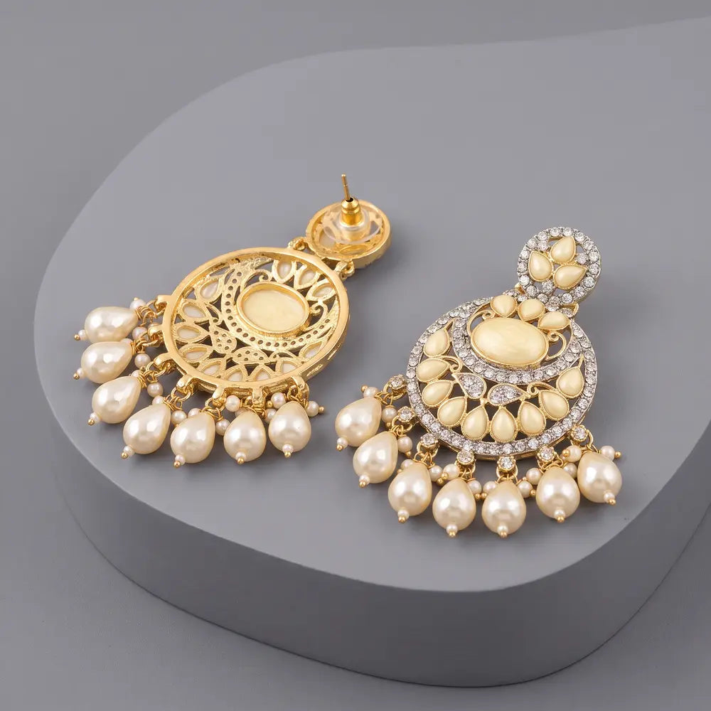 Royal Gold Pearl Kundan Chandbali Earrings