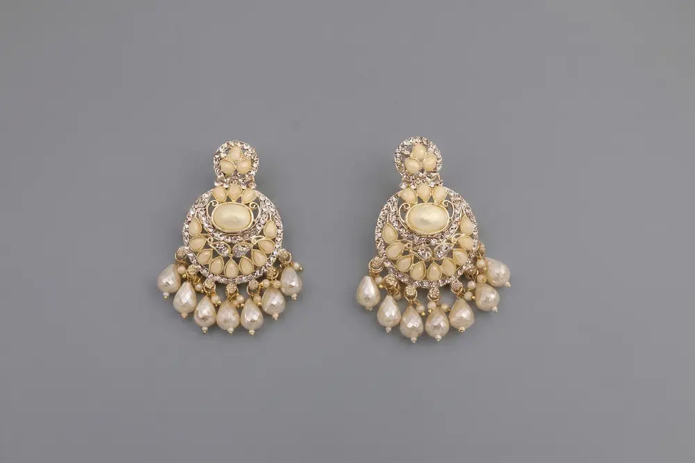 Royal Gold Pearl Kundan Chandbali Earrings
