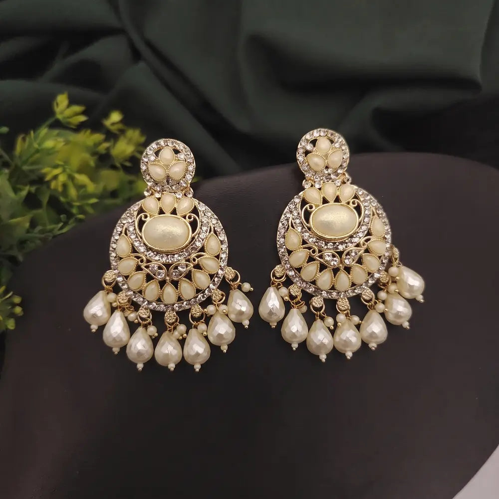 Royal Gold Pearl Kundan Chandbali Earrings