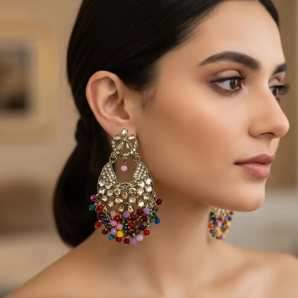 Royal Noor Multicolor Kundan Chandbali Earrings