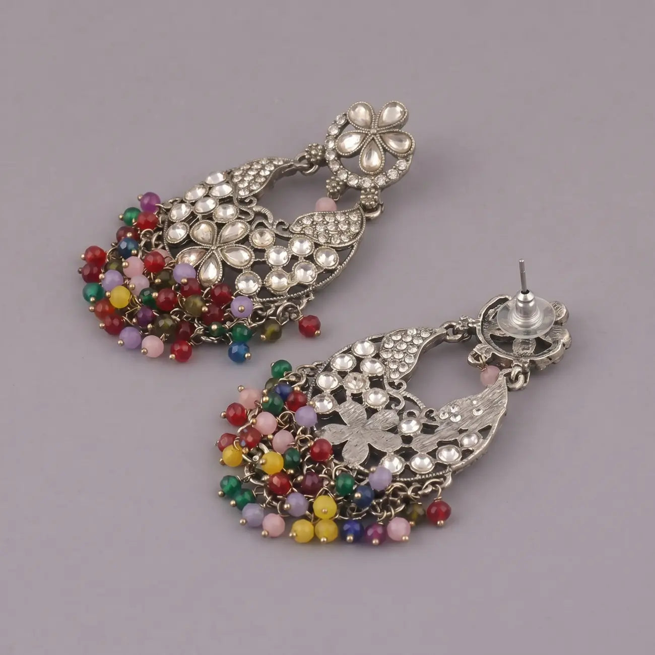 Royal Noor Multicolor Kundan Chandbali Earrings