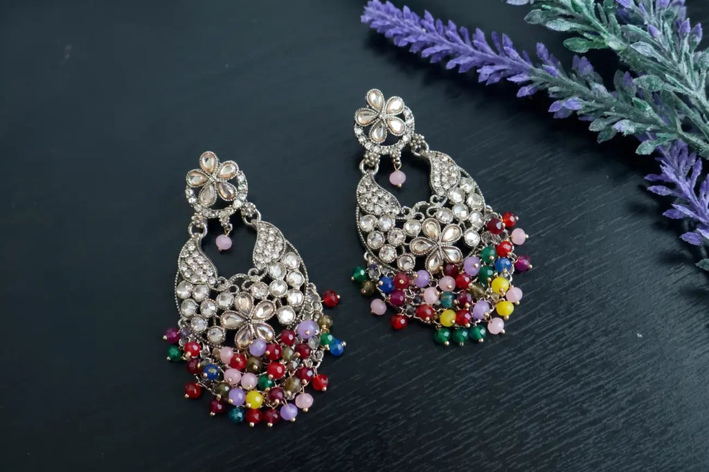 Royal Noor Multicolor Kundan Chandbali Earrings