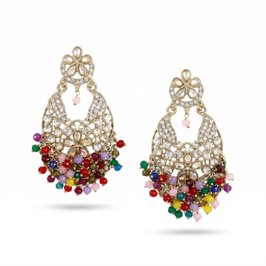 Royal Noor Multicolor Kundan Chandbali Earrings