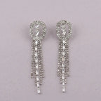 Silver Baguette Crystal Tassel Earrings