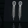 Silver Baguette Crystal Tassel Earrings