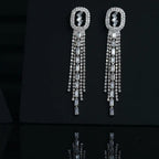 Silver Baguette Crystal Tassel Earrings