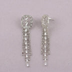 Silver Baguette Crystal Tassel Earrings