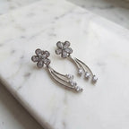 Silver Blossom Sparkle Drop Earrings
