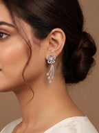 Silver Blossom Sparkle Drop Earrings