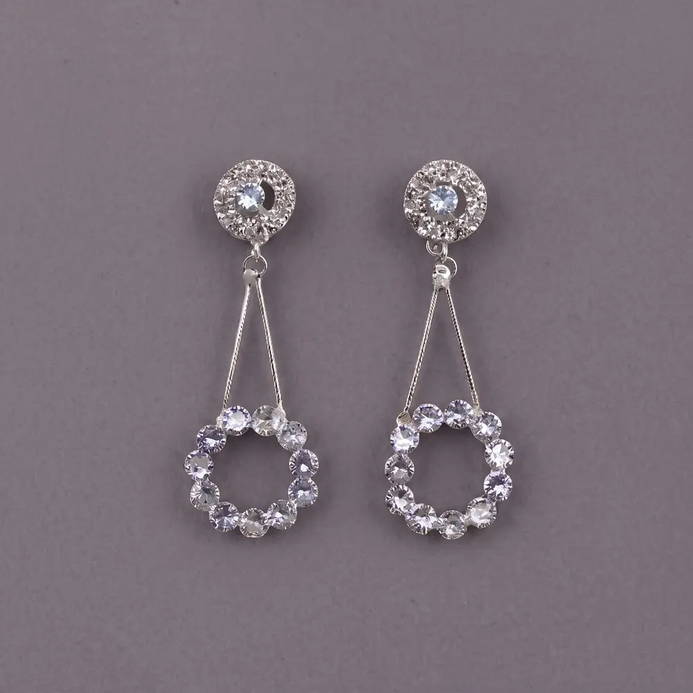 Silver Crystal Circle Drop Earrings