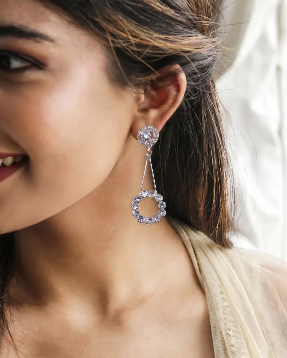 Silver Crystal Circle Drop Earrings