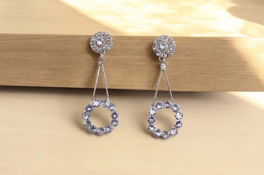 Silver Crystal Circle Drop Earrings