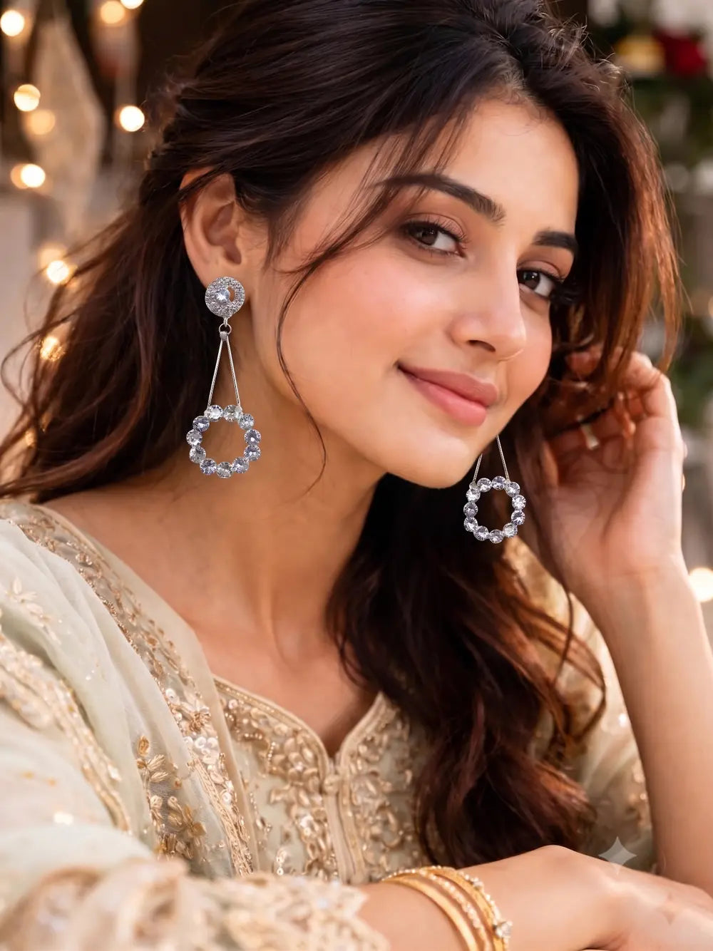 Silver Crystal Circle Drop Earrings
