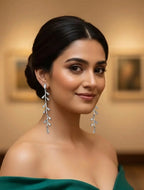 Silver Crystal Leafline Drop Earrings
