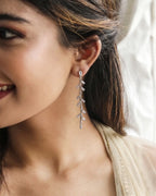 Silver Crystal Leafline Drop Earrings