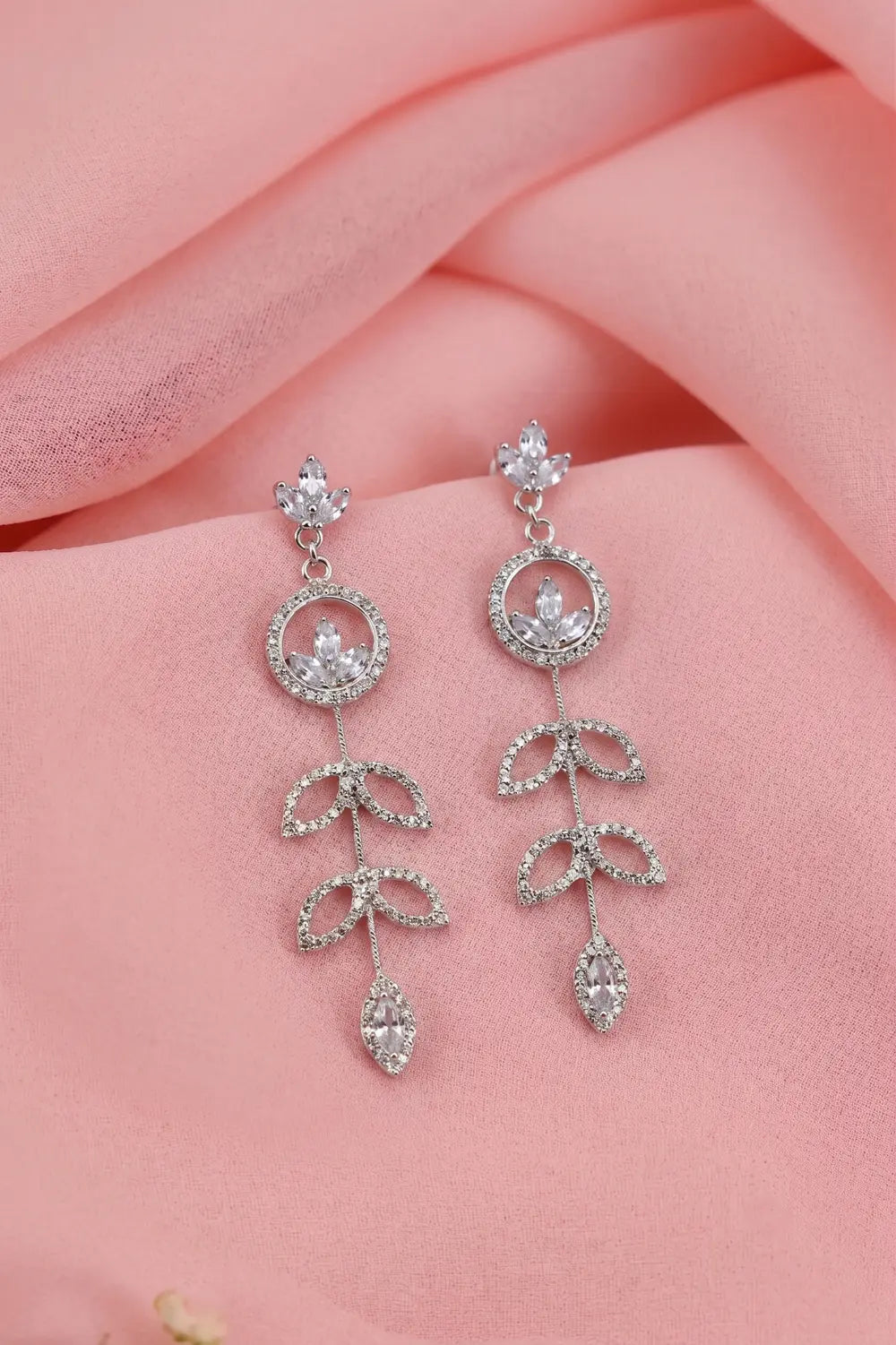 Silver Crystal Vine Drop Earrings