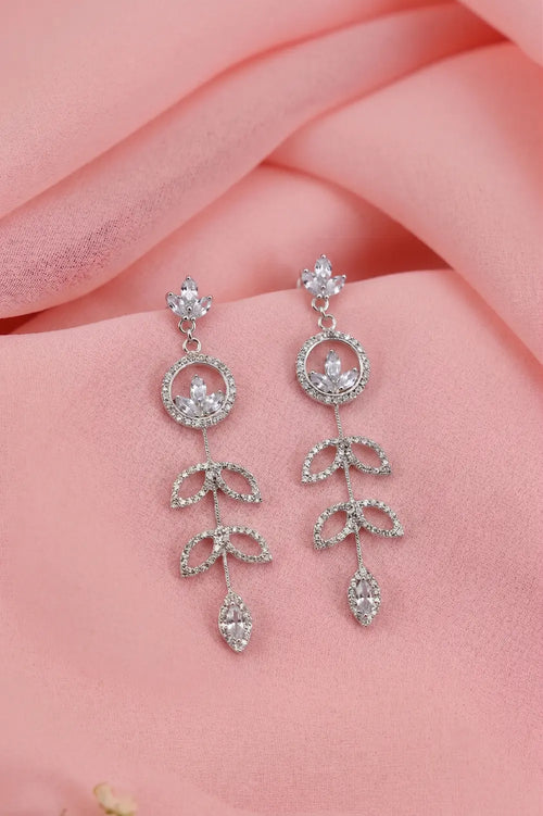 Silver Crystal Vine Drop Earrings