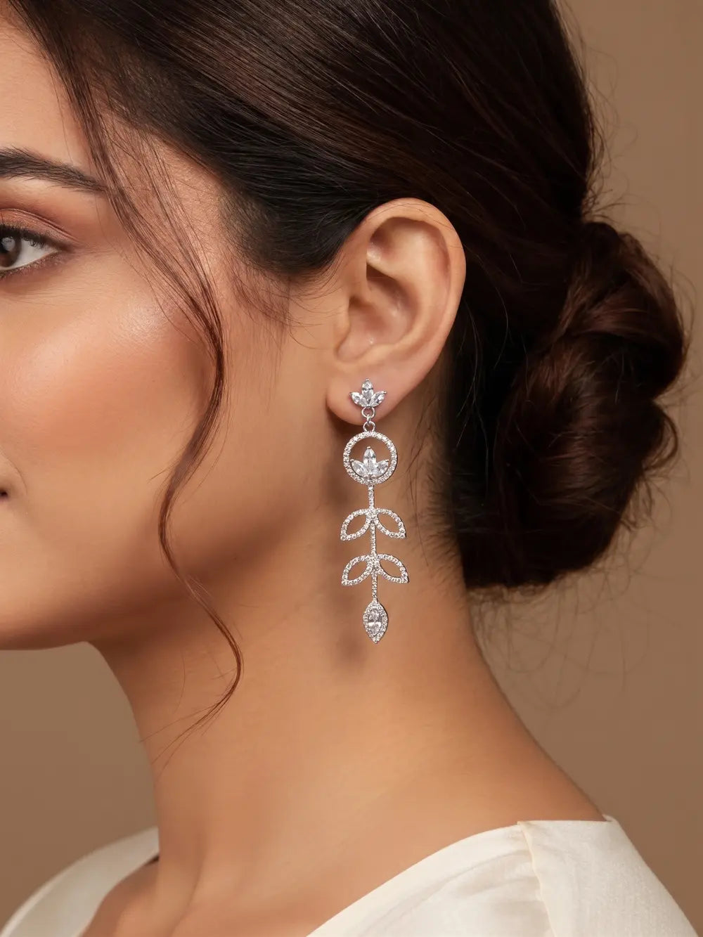 Silver Crystal Vine Drop Earrings
