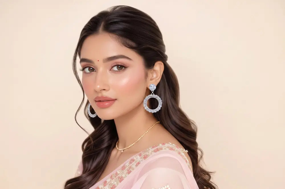 Silver Halo Crystal Drop Earrings