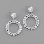 Silver Halo Crystal Drop Earrings