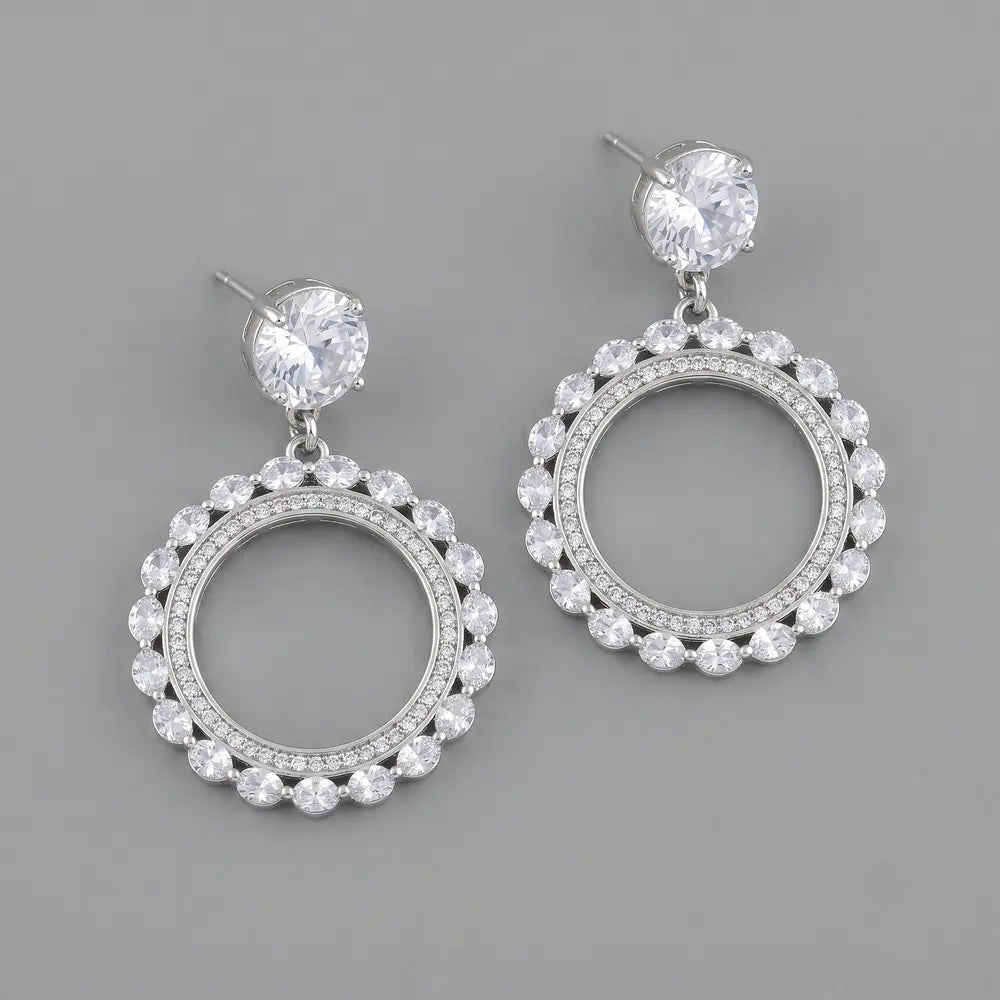Silver Halo Crystal Drop Earrings