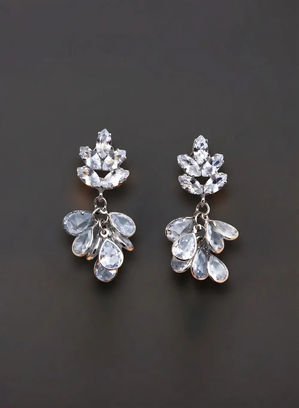 Silver Lotus Crystal Drop Earrings