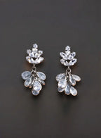 Silver Lotus Crystal Drop Earrings
