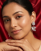Silver Lotus Crystal Drop Earrings