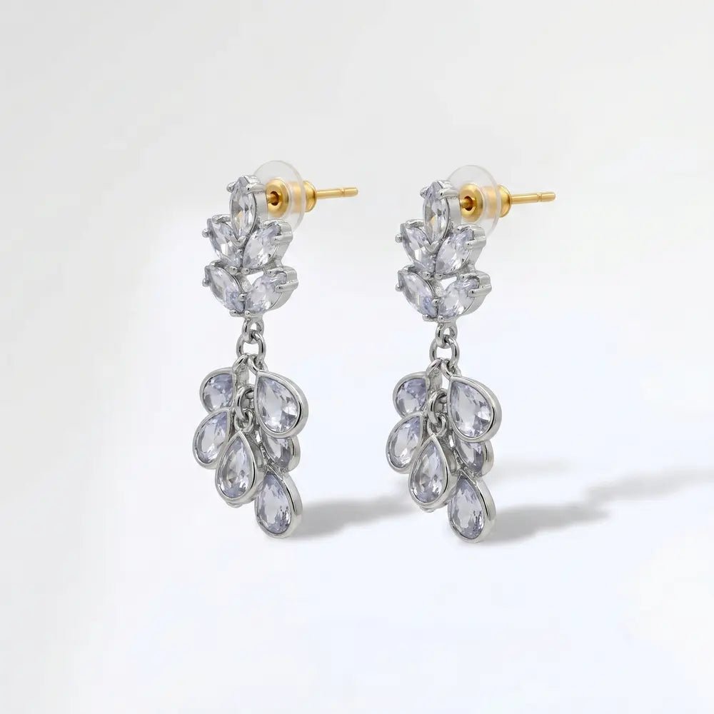 Silver Lotus Crystal Drop Earrings