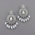 Silver Pearl Kundan Chandbali Earrings