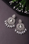 Silver Pearl Kundan Chandbali Earrings