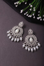 Silver Pearl Kundan Chandbali Earrings