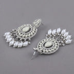 Silver Pearl Kundan Chandbali Earrings