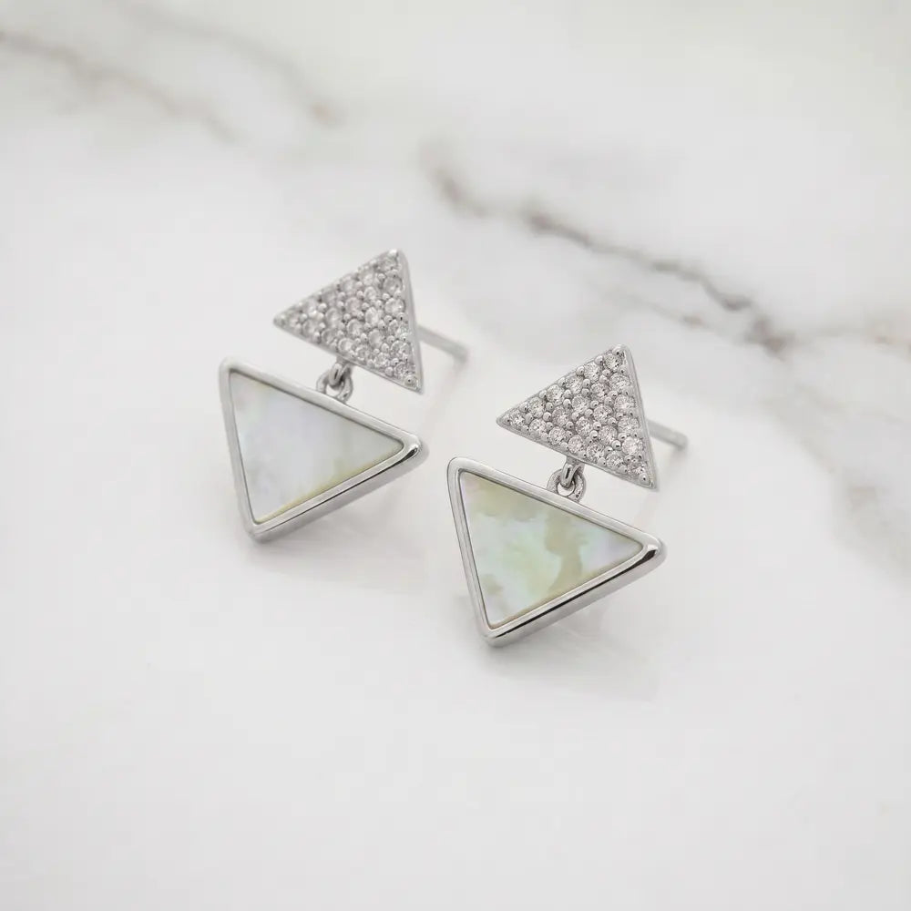 Rose Gold Pearl Triangle Drop Earrings